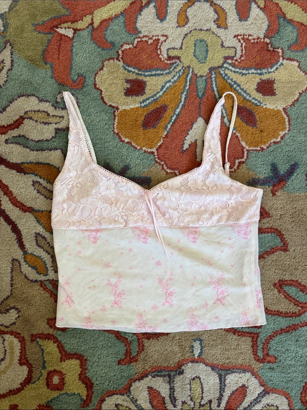 Princess Polly Lace-Trim Pink Floral Cami Top